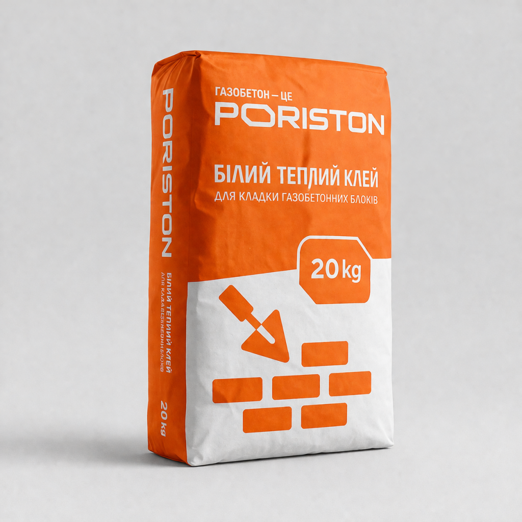 Белый термостойкий клей для кладки газобетона PORISTON